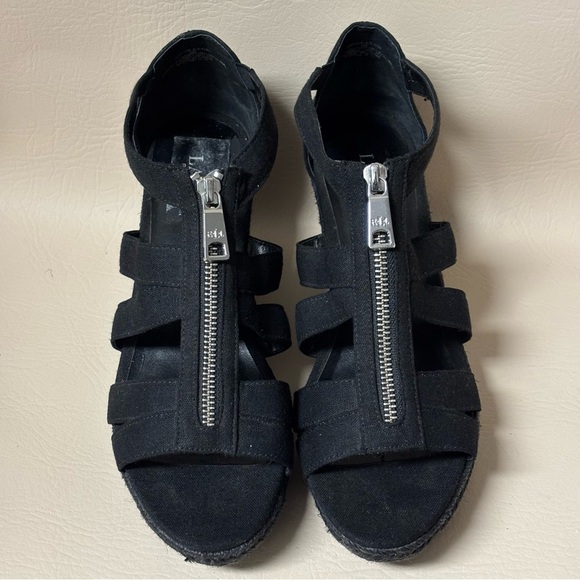 Ralph Lauren Kelcie Fabric Open Toe Casual Espadrille Wedge Sandals Blk Sz 9 - Picture 3 of 8